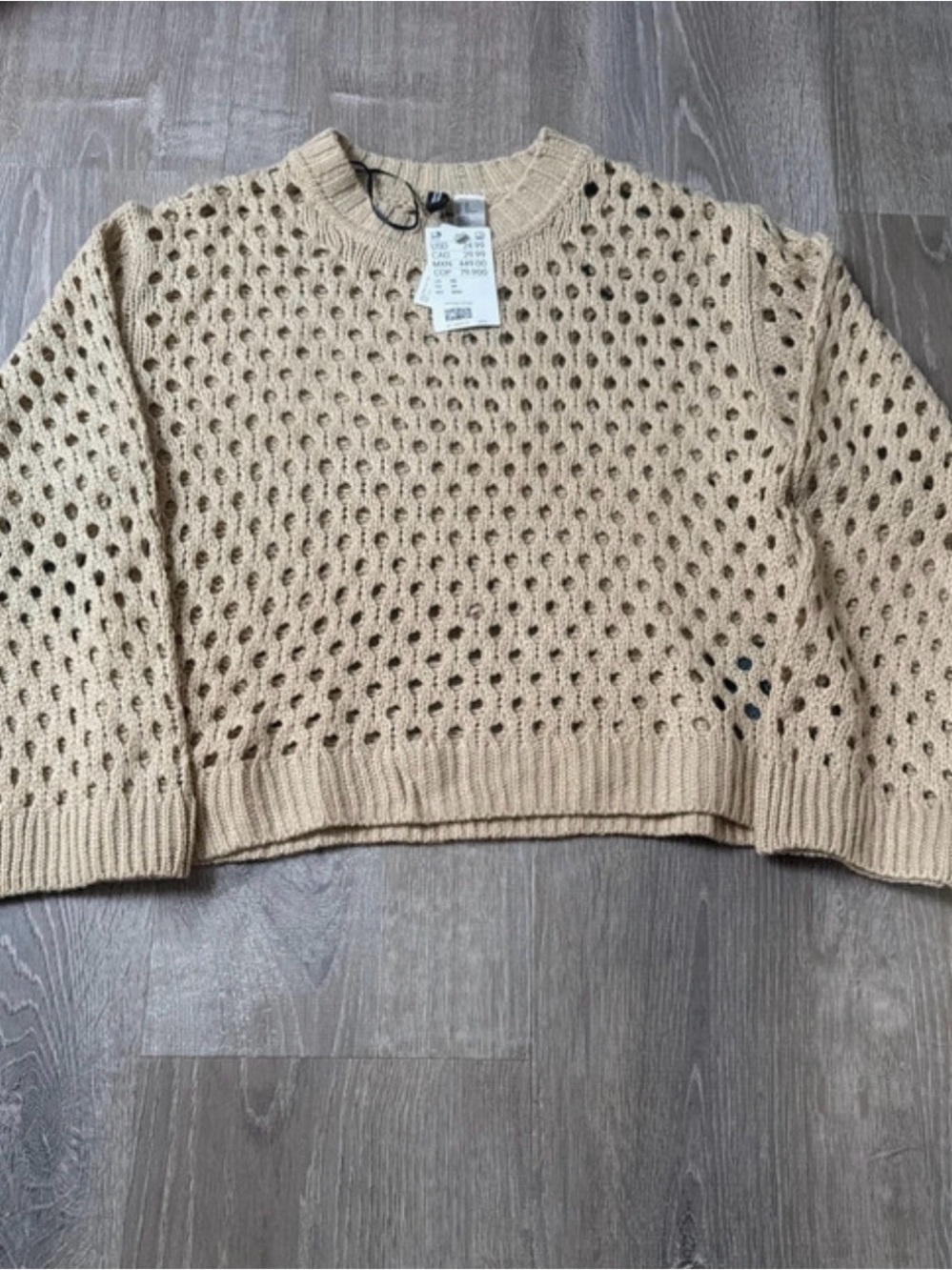 H&M Open-Knit Crewneck Sweater in Beige